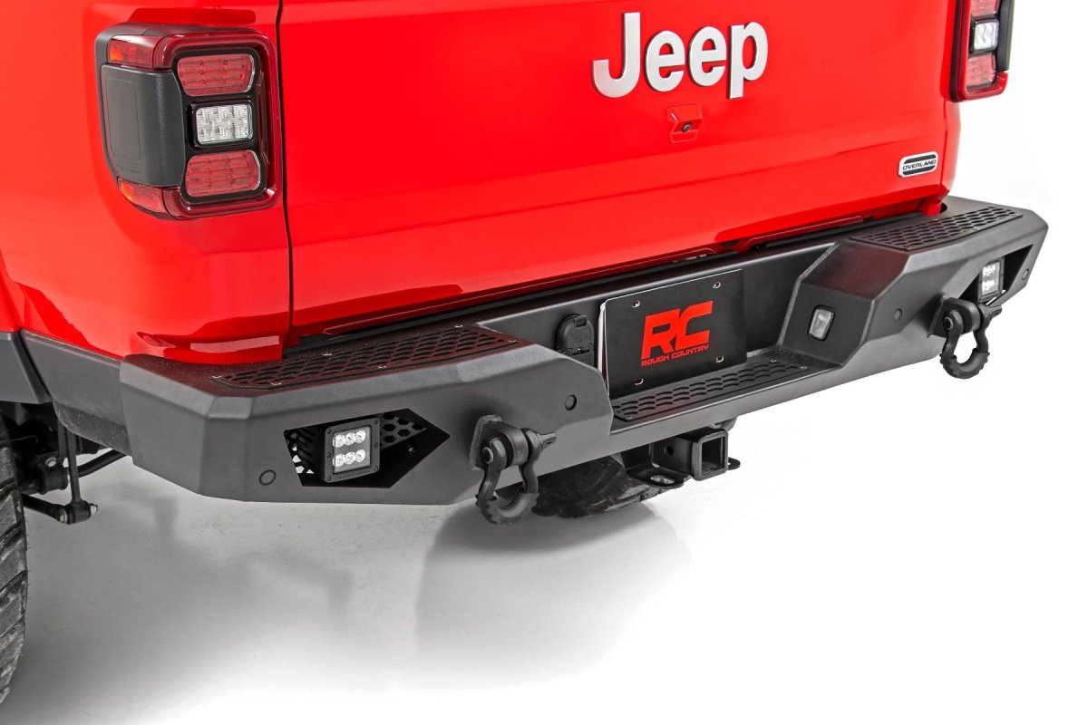 Jeep Gladiator Rear Bumper - Rough Country - Heavy-Duty with LED Cubes - Textured Black - '20-'25